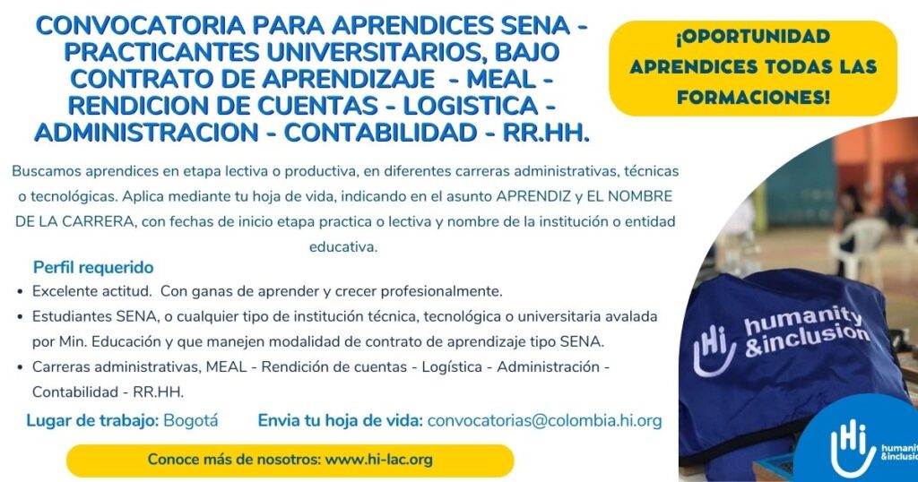 Convocatoria - PARA APRENDICES SENA - PRACTICANTES UNIVERSITARIOS, BAJO CONTRATO DE APRENDIZAJE