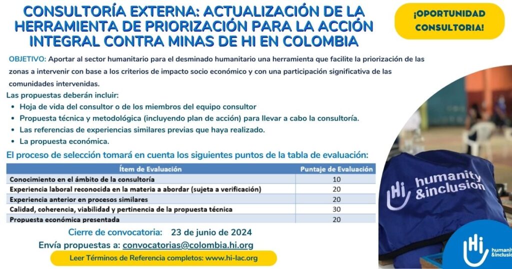 Consultoría Externa: Actualización de la herramienta de priorización para la acción integral contra minas de HI en Colombia