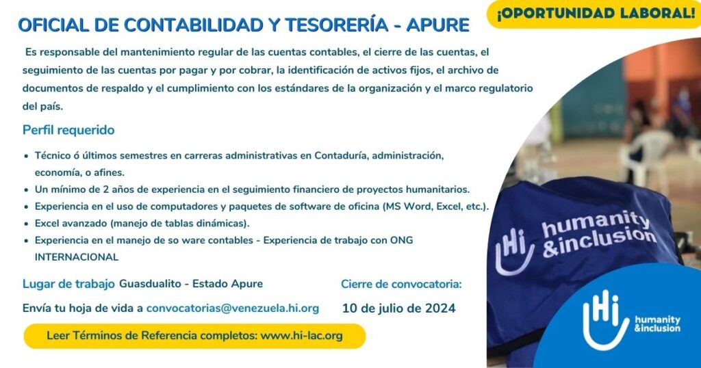 Oficial de Contabilidad y Tesorería en Apure - Venezuela