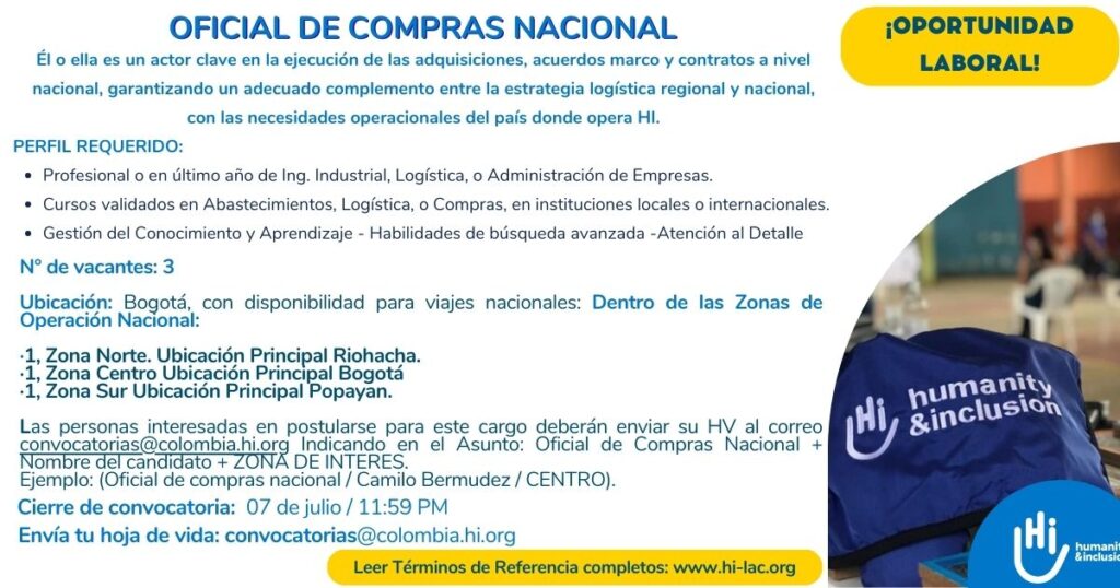 Oficial de compras Nacional – Zonas HI