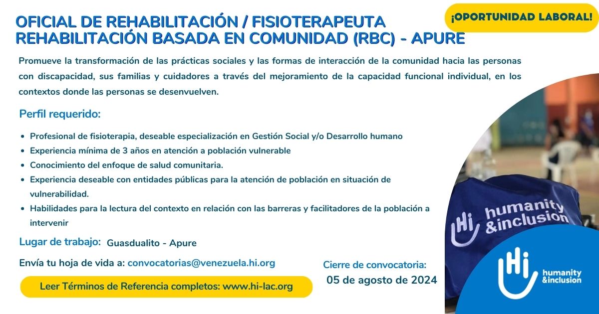 Oficial de Rehabilitación Fisioterapia RBC - Apure, Venezuela