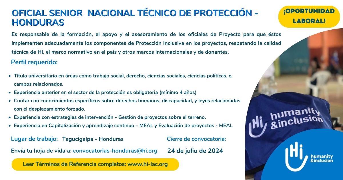 Oficial Senior Nacional Técnico de Protección - Honduras