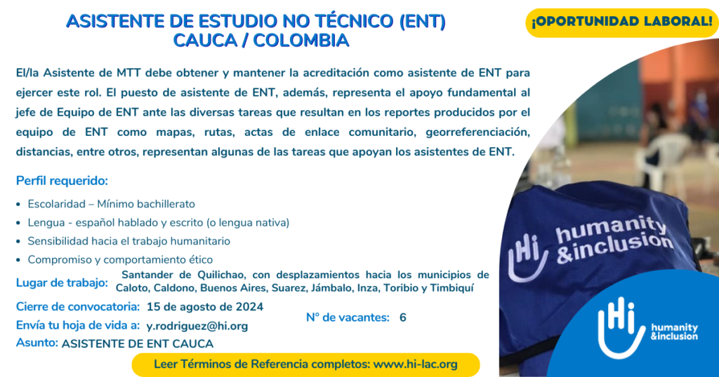 Asistente de Estudio no Técnico, ENT - Cauca