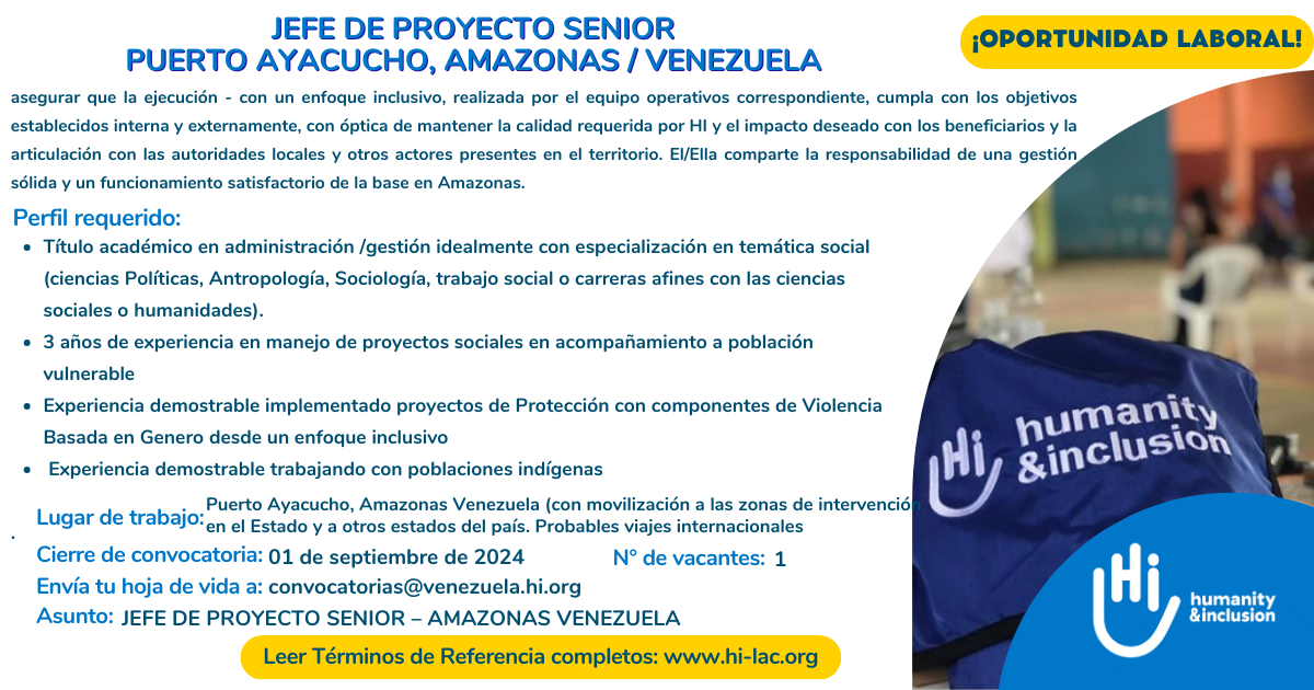 Jefe de Proyecto Senior - Amazonas, Venezuela