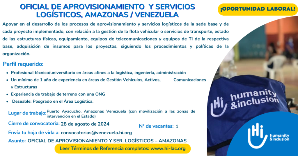 Oficial de Aprovisionamiento y Servicios Logísticos - Amazonas, Venezuela