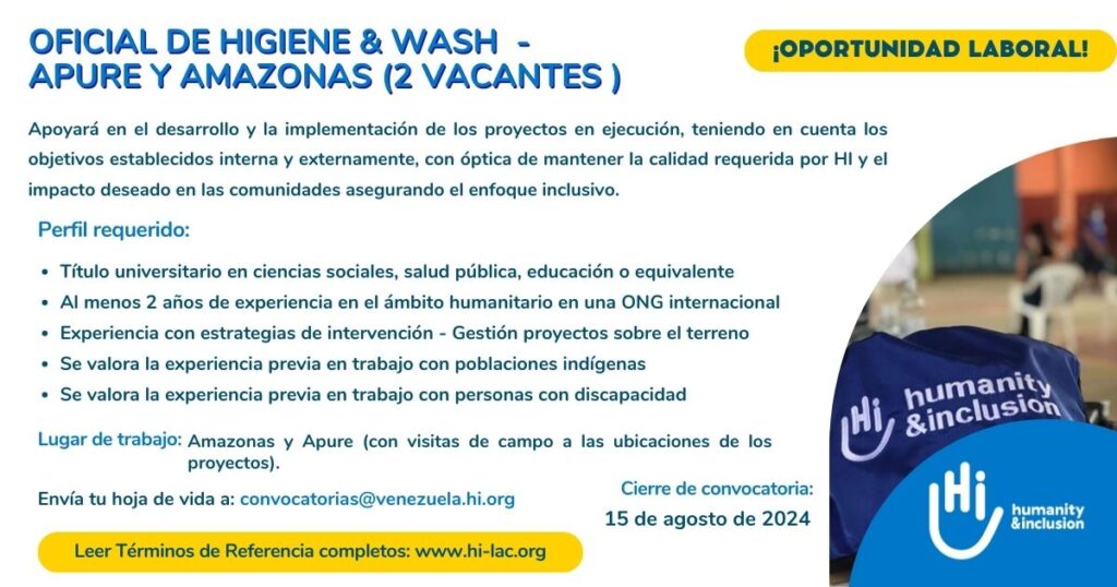 Oficial de Higiene & WASH - Apure, Venezuela