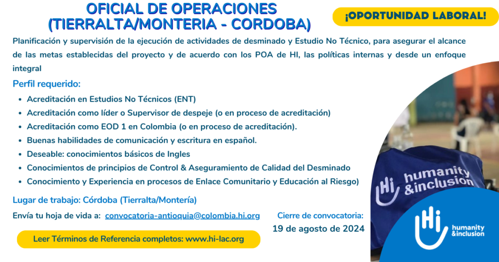 Oficial de operaciones – Tierralta, Córdoba