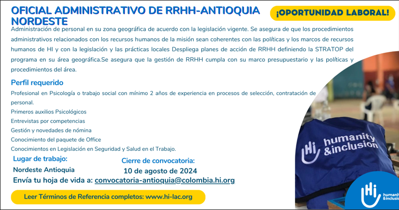 oficial Administrativo y de RRHH Antioquia