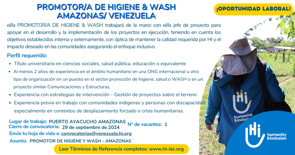 Promotor de Higiene y WASH - Amazonas, Venezuela