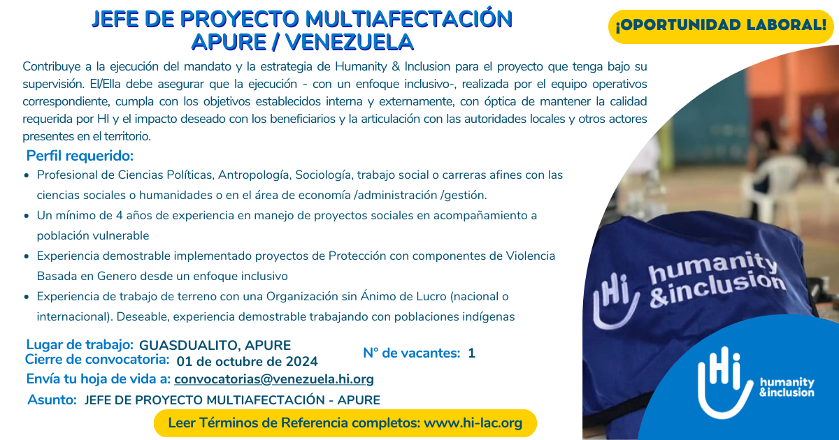 Jefe de Proyecto Multiafectación - Apure, Venezuela