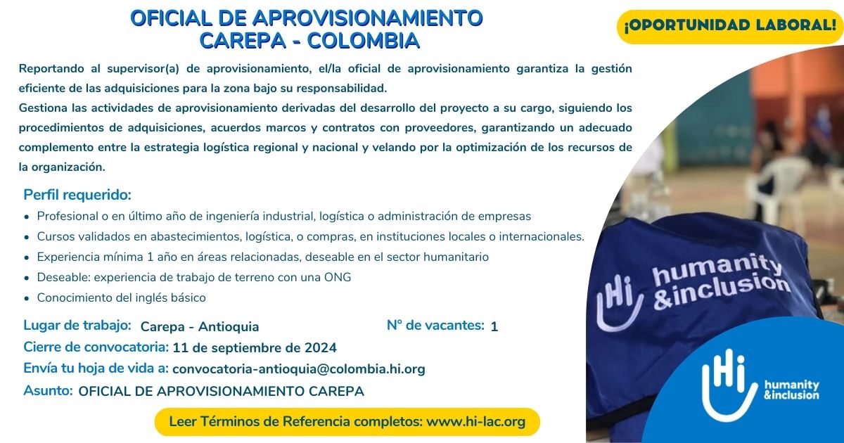 Oficial de Aprovisionamiento - Carepa, Antioquia, Colombia