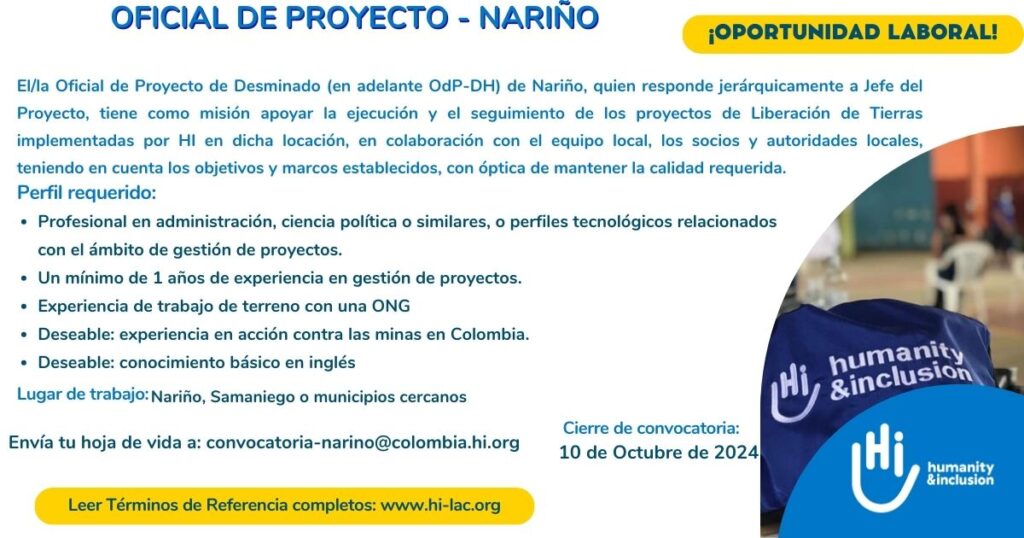 Oficial de Proyecto – Nariño, Colombia