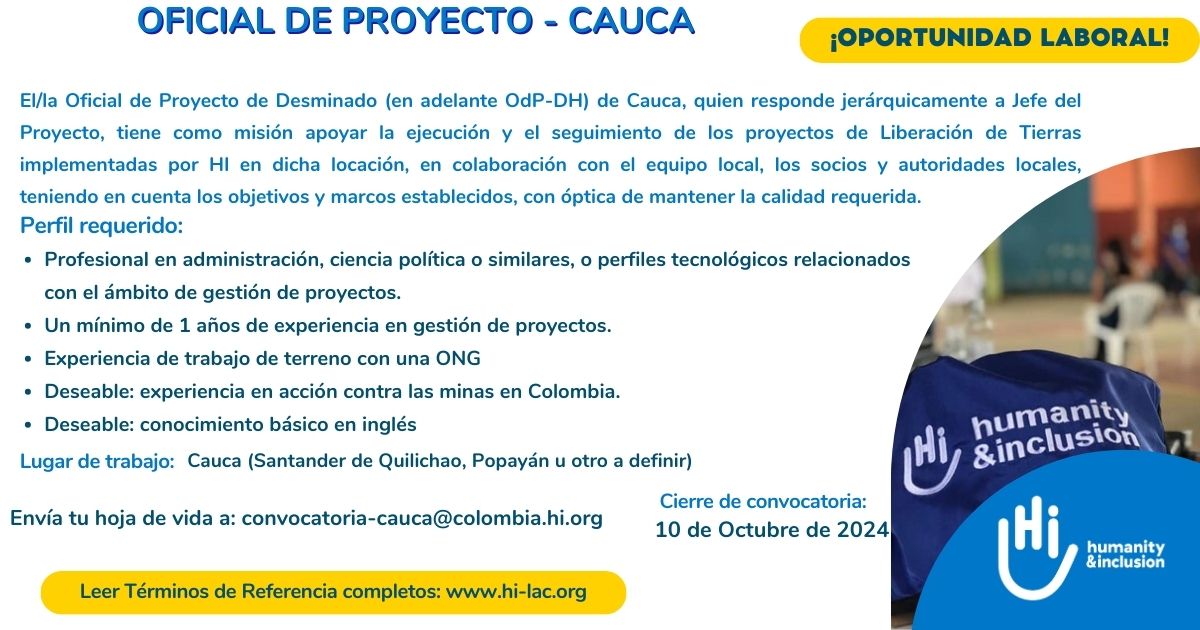 Oficial de Proyecto - Cauca, Colombia