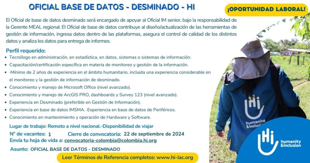 Oficial de Base de Datos Desminado Humanitario - Colombia