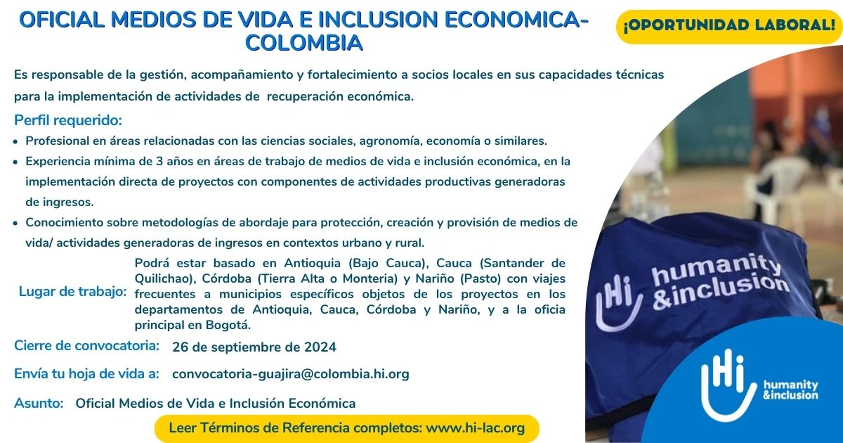 Oficial de Medios de Vida e Inclusión Económica - Colombia