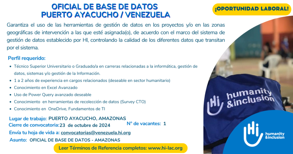 Oficial de Base de Datos - Amazonas, Venezuela