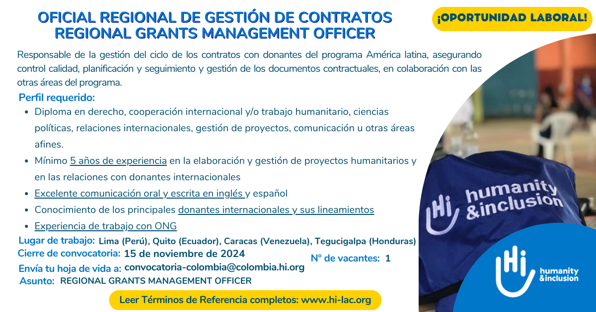 Oficial regional de gestión de contratos - Regional Grants Management Officer