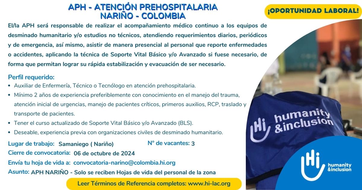 Atención prehospitalaria APH - Nariño, Colombia