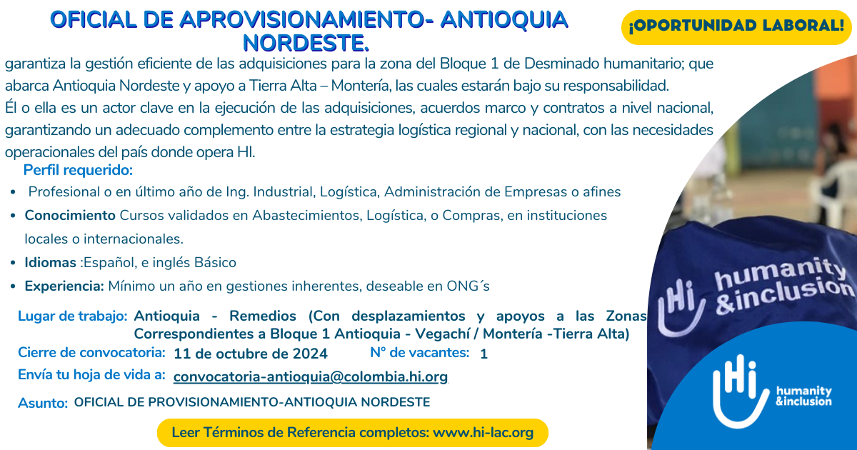 Oficial de Aprovisionamiento - Antioquia, Colombia