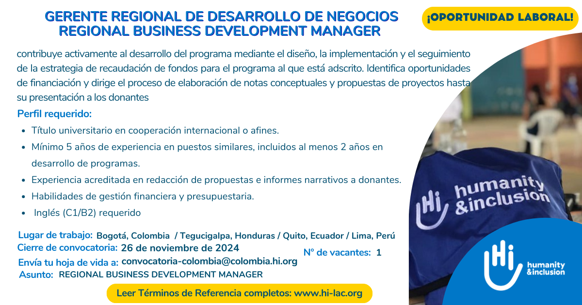 Gerente Regional de Desarrollo de Negocios / Regional Business Development Manager