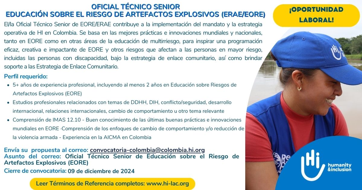 Oficial Técnico Senior de Educación sobre el Riesgo de Artefactos Explosivos (EORE) - Colombia