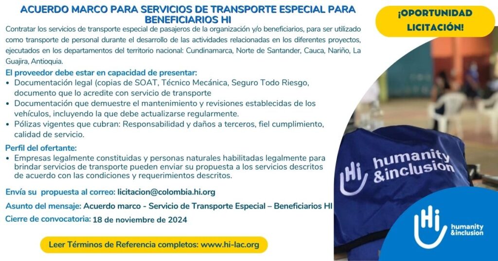 Acuerdo Marco para Servicios de Transporte Especial para Beneficiarios HI