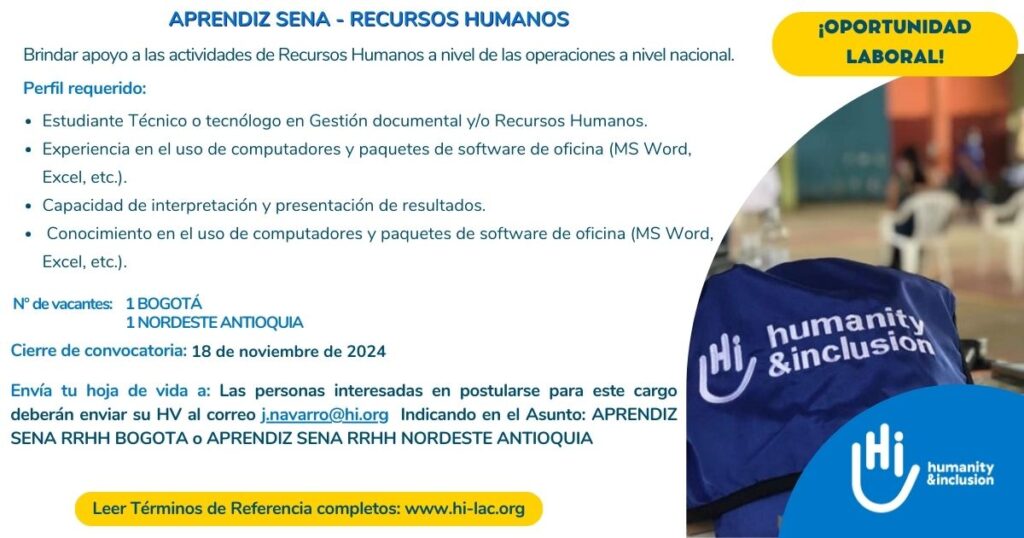 Aprendiz SENA de Recursos Humanos – Bogota / Nordeste Antioquia