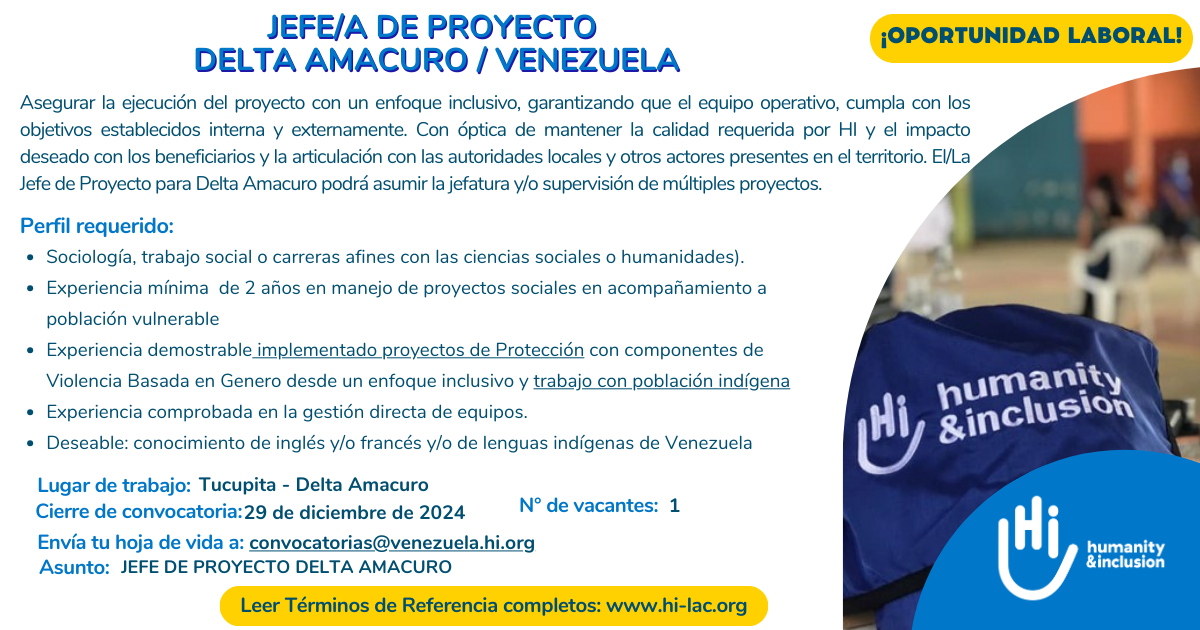 Jefe de Proyecto - Delta Amacuro, Venezuela