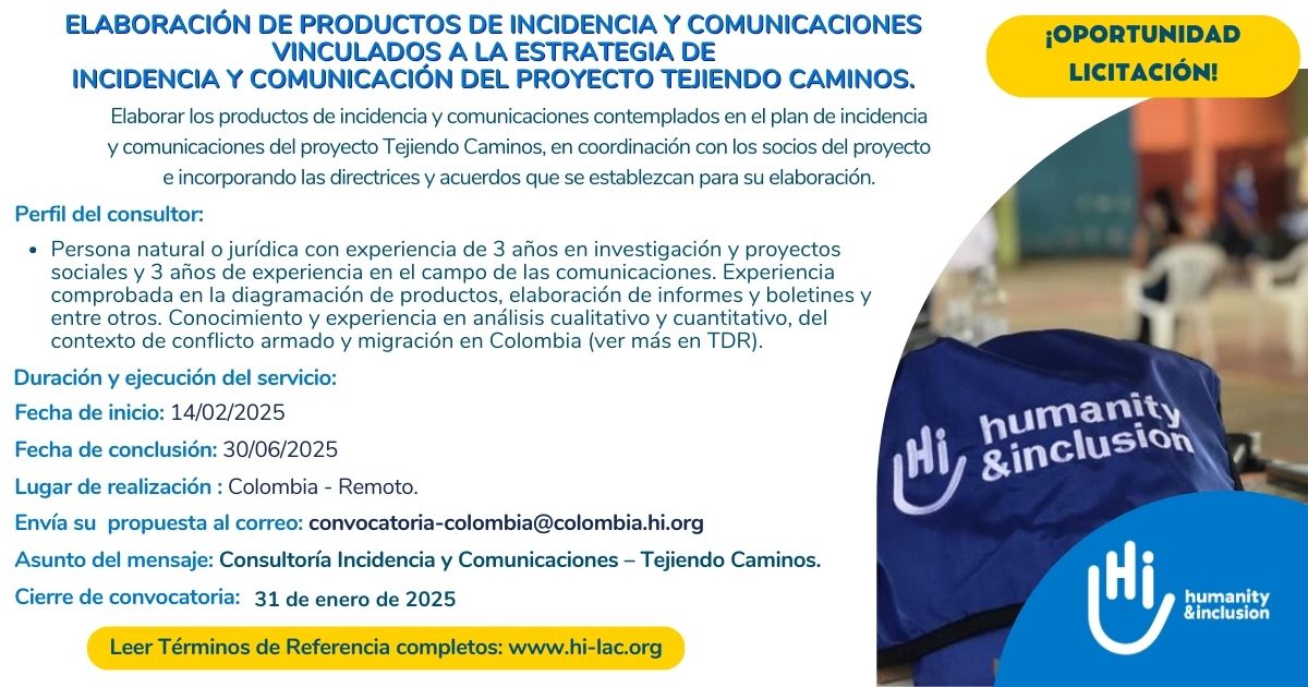 Consultoría Incidencia y Comunicaciones – Tejiendo Caminos