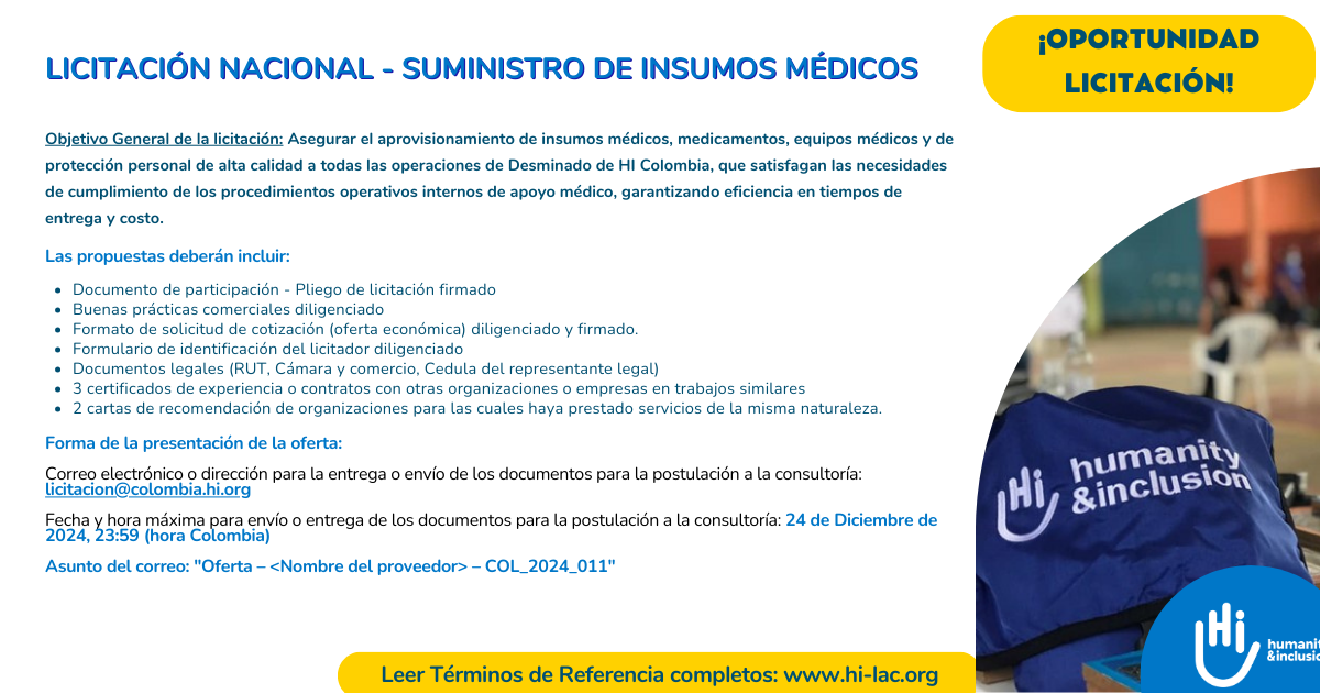 licitación COL_2024_011 / Suministro de insumos médicos