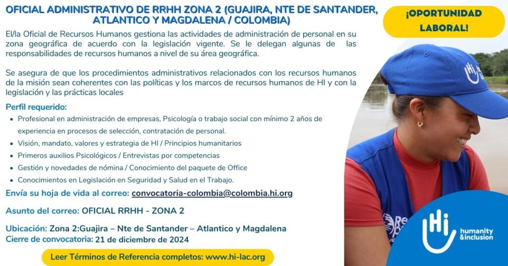 Oficial Administrativo y de Recursos Humanos – Zona 2, Colombia