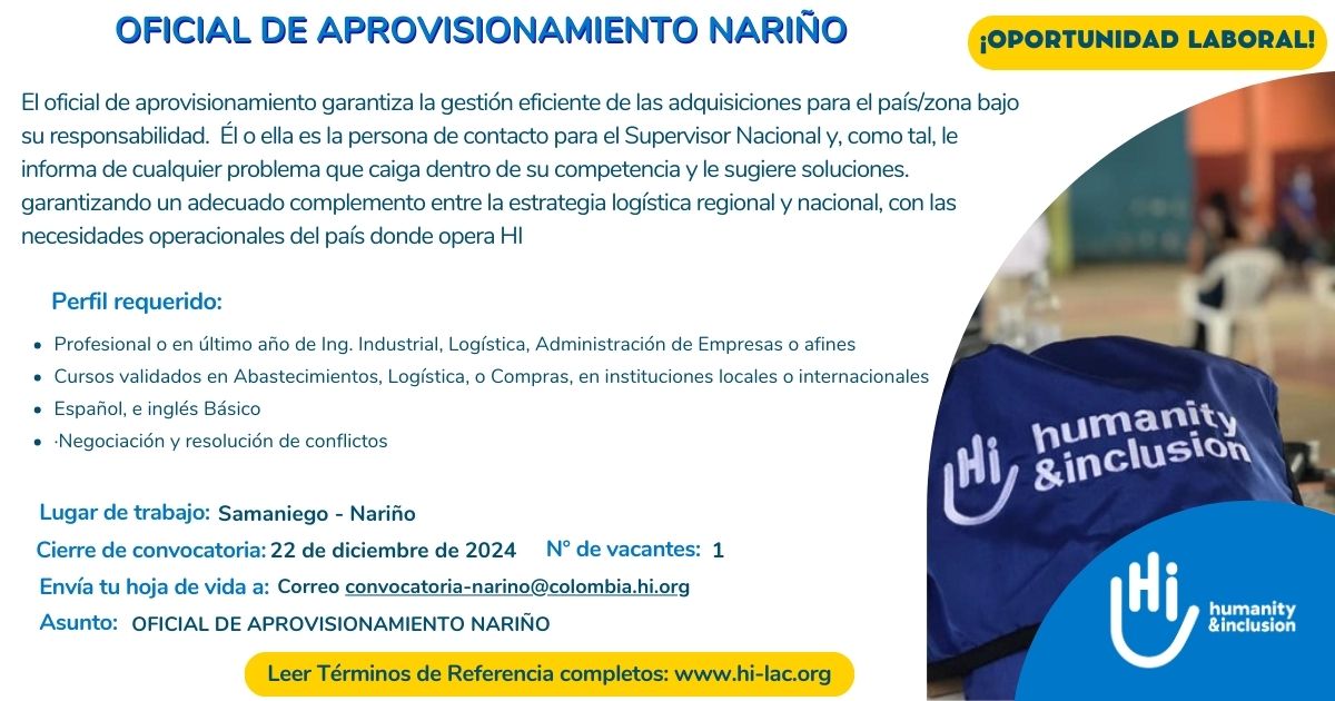 Oficial de Aprovisionamiento - Samaniego, Nariño, Colombia