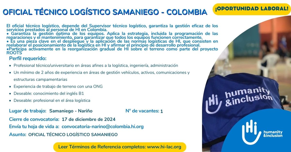 Oficial Técnico Logístico - Samaniego, Nariño, Colombia