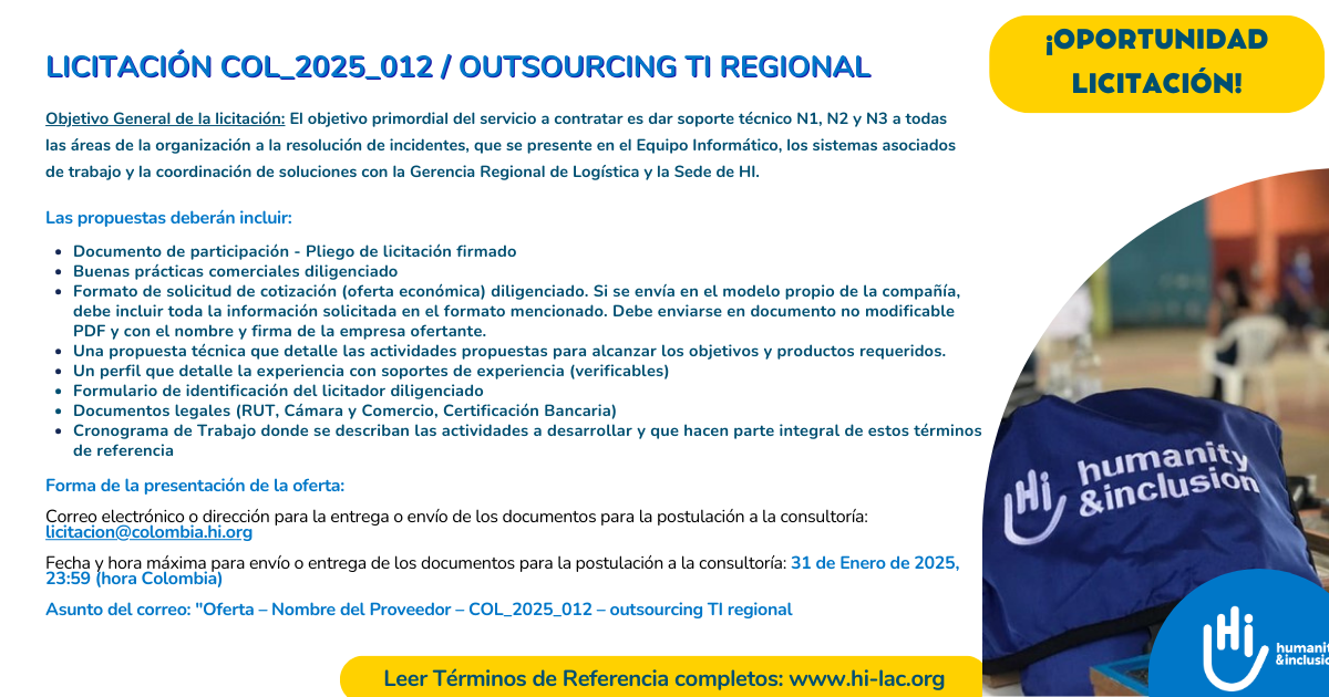 Licitación COL_2025_012 / outsourcing TI regional