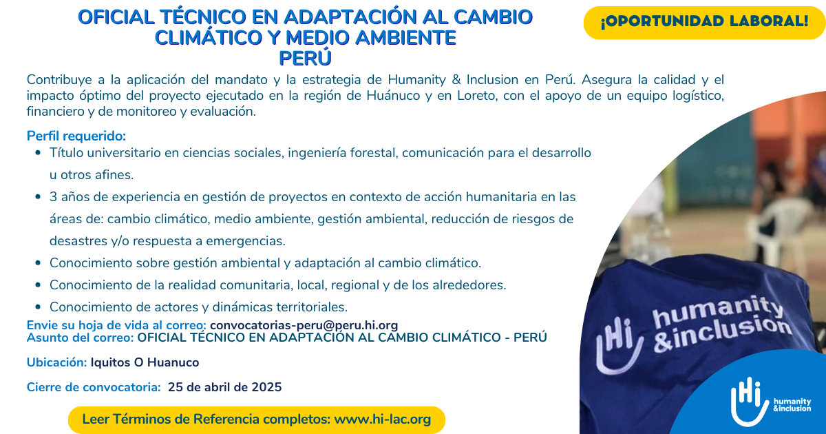 Oficial Técnico en Adaptación al Cambio Climático - Perú