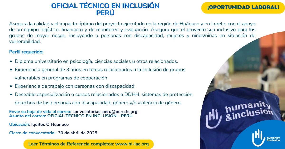 Oficial Técnico en Inclusión - Perú