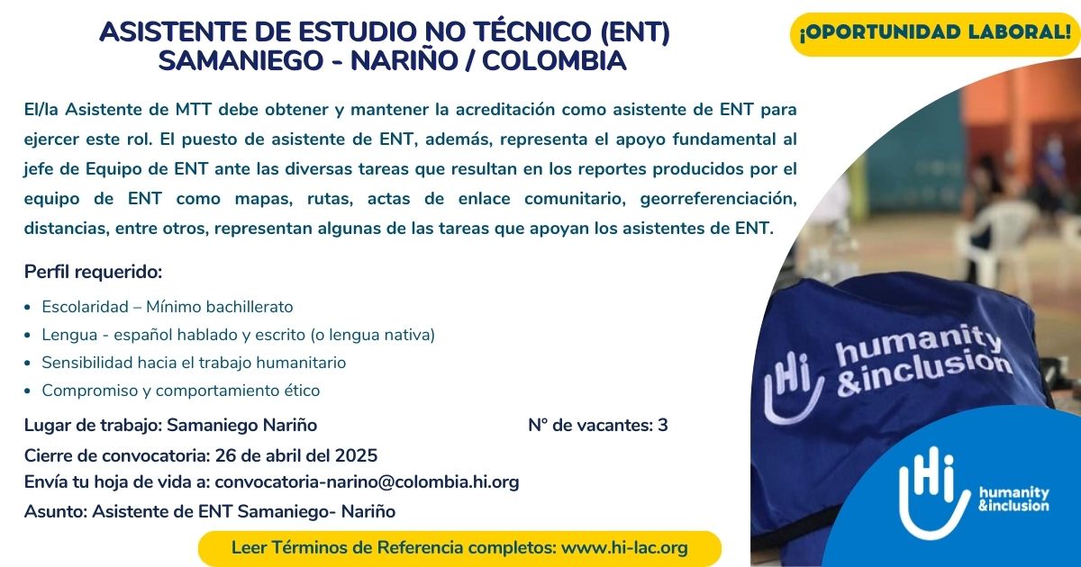 Asistente de Estudio no Técnico (ENT) - Samaniego, Nariño, Colombia