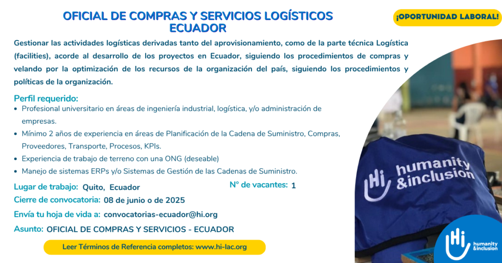 Oficial de Compras y Servicios Logísticos - Ecuador