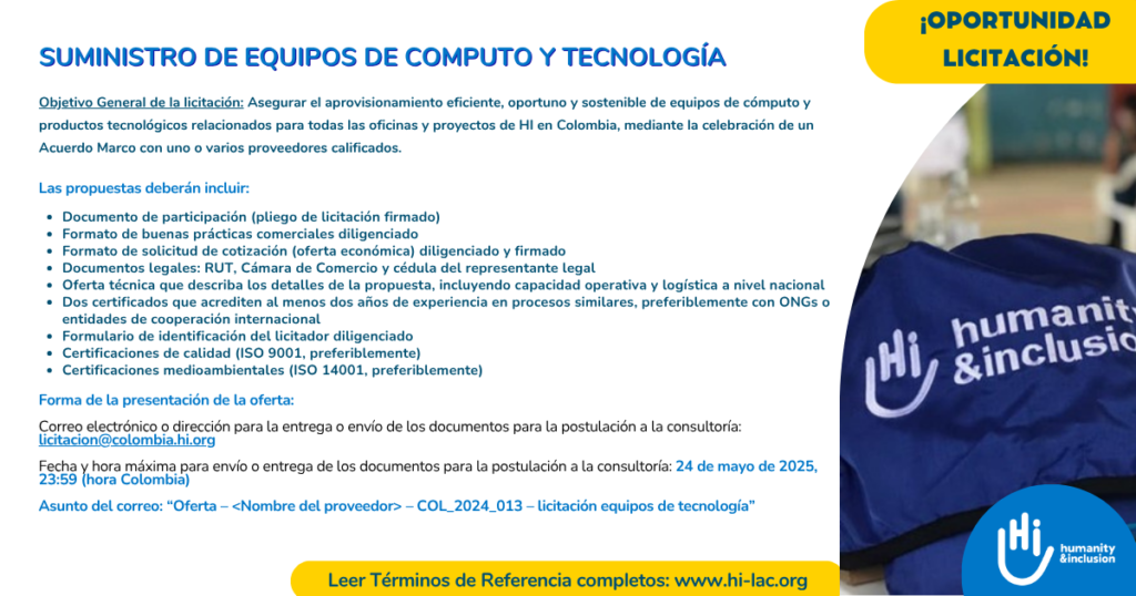 Licitación COL_2025_013 / Suministro de equipos de computo y tecnología