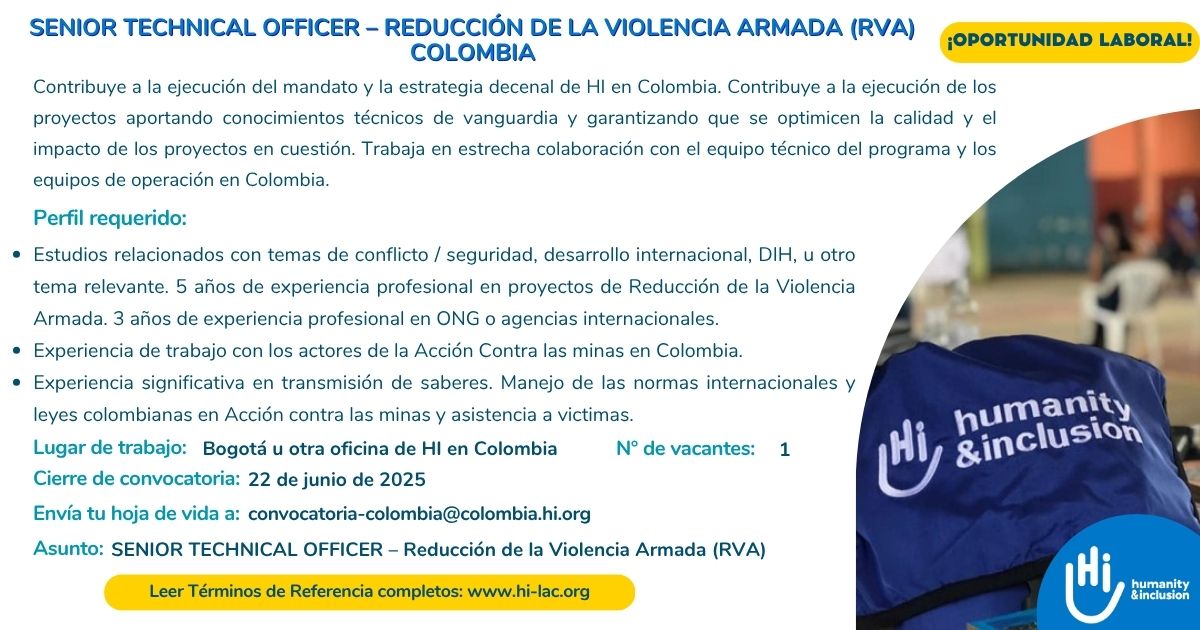 Senior Tecnichal Officer / Reducción de la Violencia Armada (RVA)