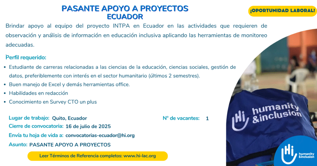 Pasante de Apoyo a Proyectos - Ecuador