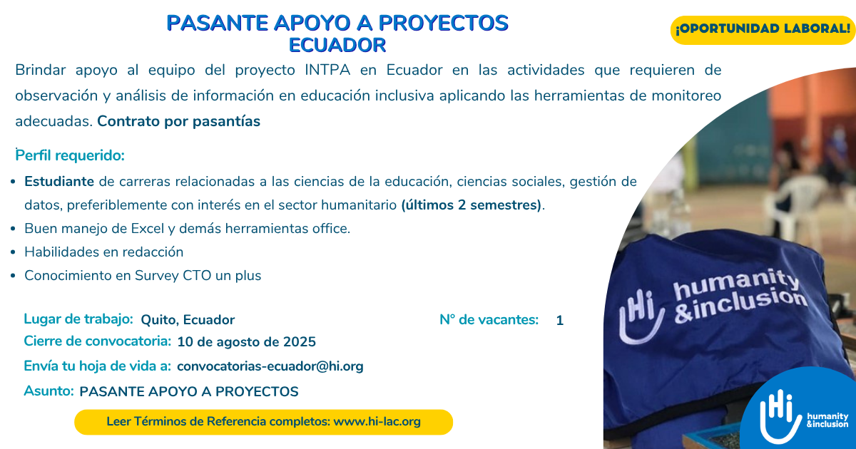 Pasante de Apoyo a Proyectos - Ecuador