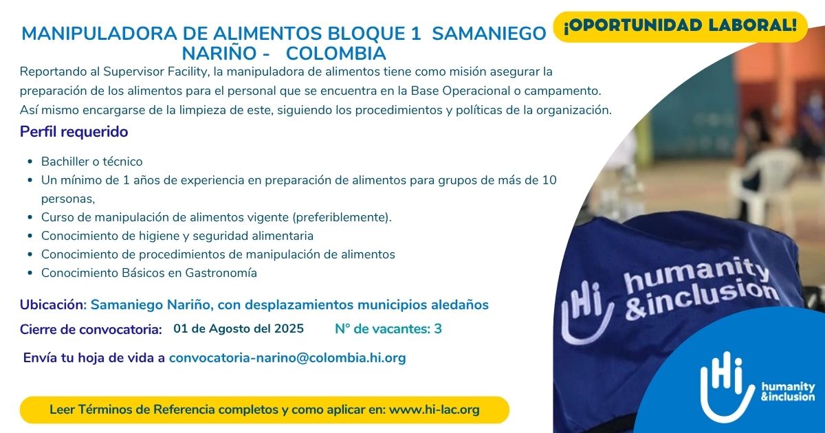 Manipuladora de Alimentos - Samaniego, Nariño, Colombia