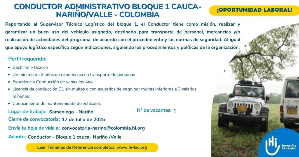 Conductor Administrativo - Cauca, Nariño, Colombia