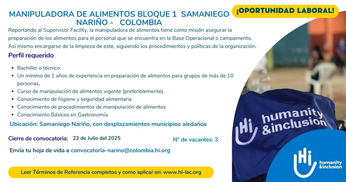 Manipuladora de Alimentos - Samaniego, Nariño, Colombia