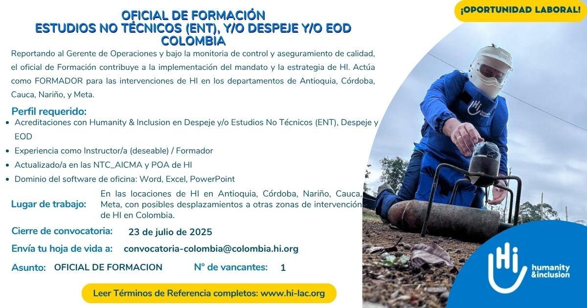 Oficial de Formación, Estudio no Técnico y/o Despeje - Colombia