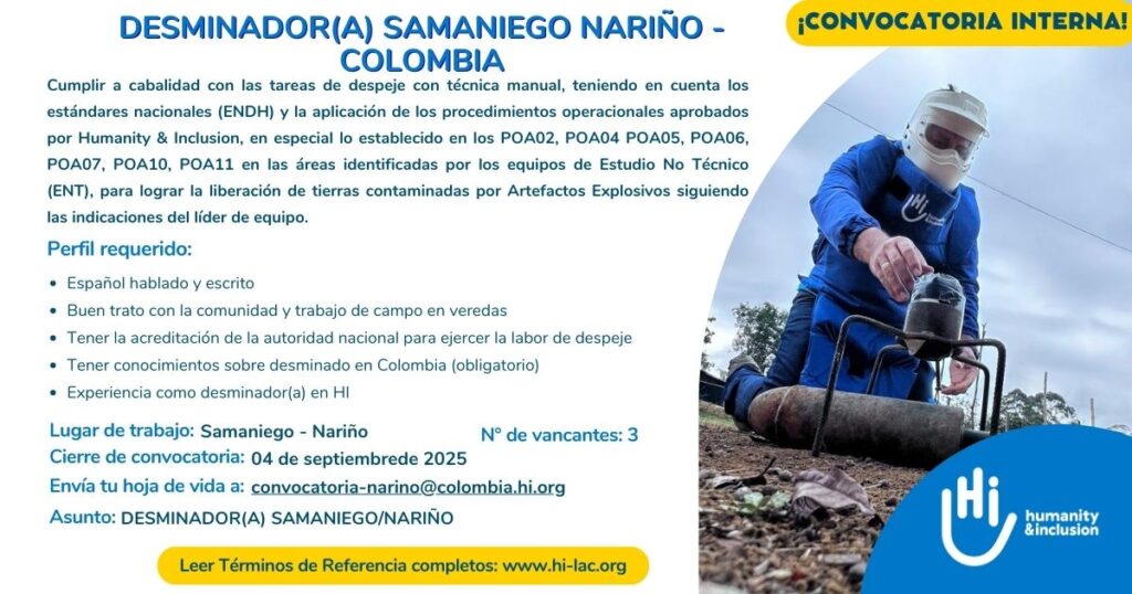 Desminador/a - Samaniego, Nariño