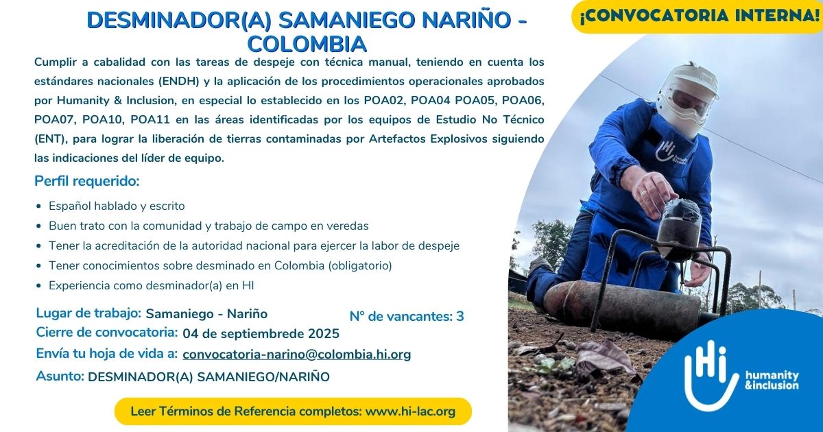 Desminador/a - Samaniego, Nariño