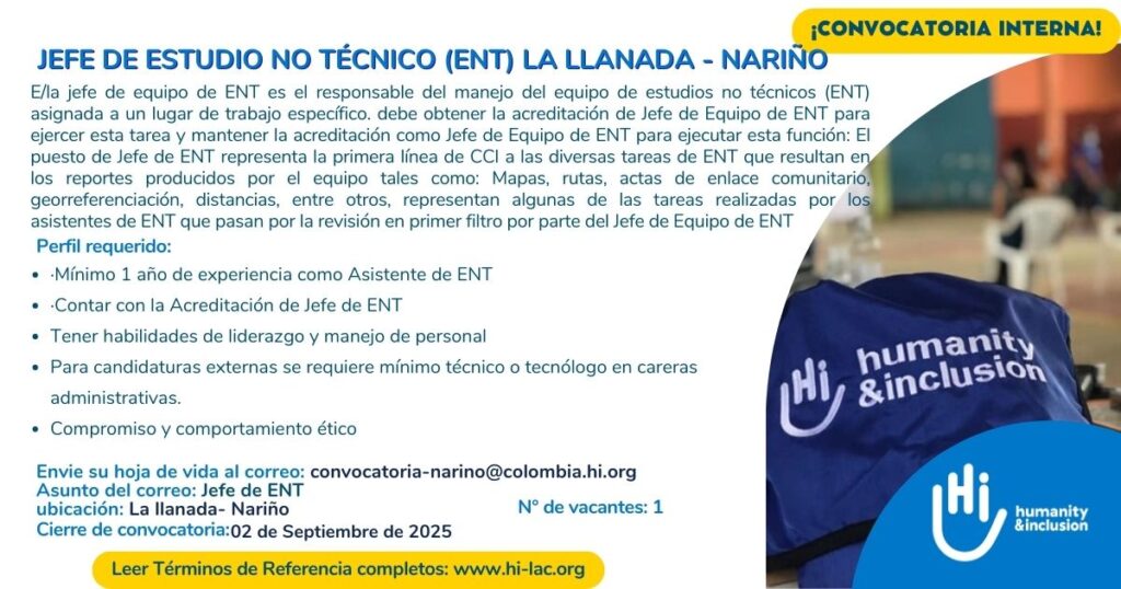 Jefe de Estudio no Técnico (ENT) - La Llanada, Nariño