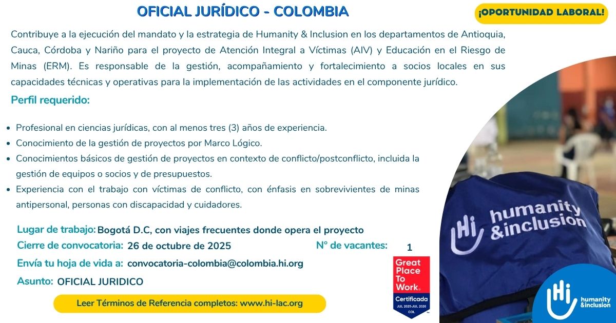 Relanzamiento convocatoria - Oficial Jurídico - Colombia